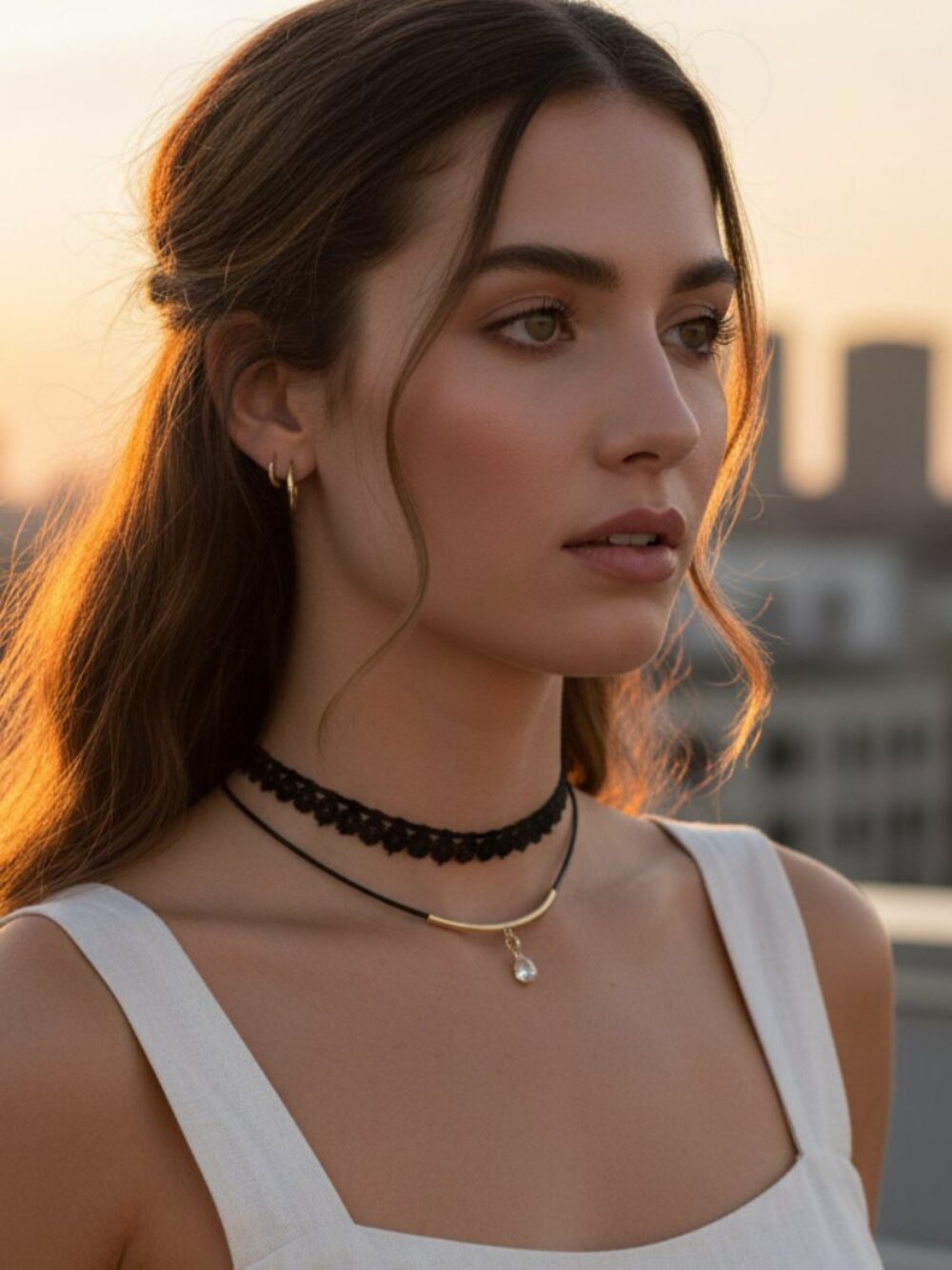NEW Women Teen Black Lace Double Choker + Stud Earrings Set | WN63